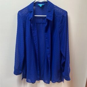 Nanette Lepore L’Amour Royal Blue Sheer Button Down Blouse Women’s XL